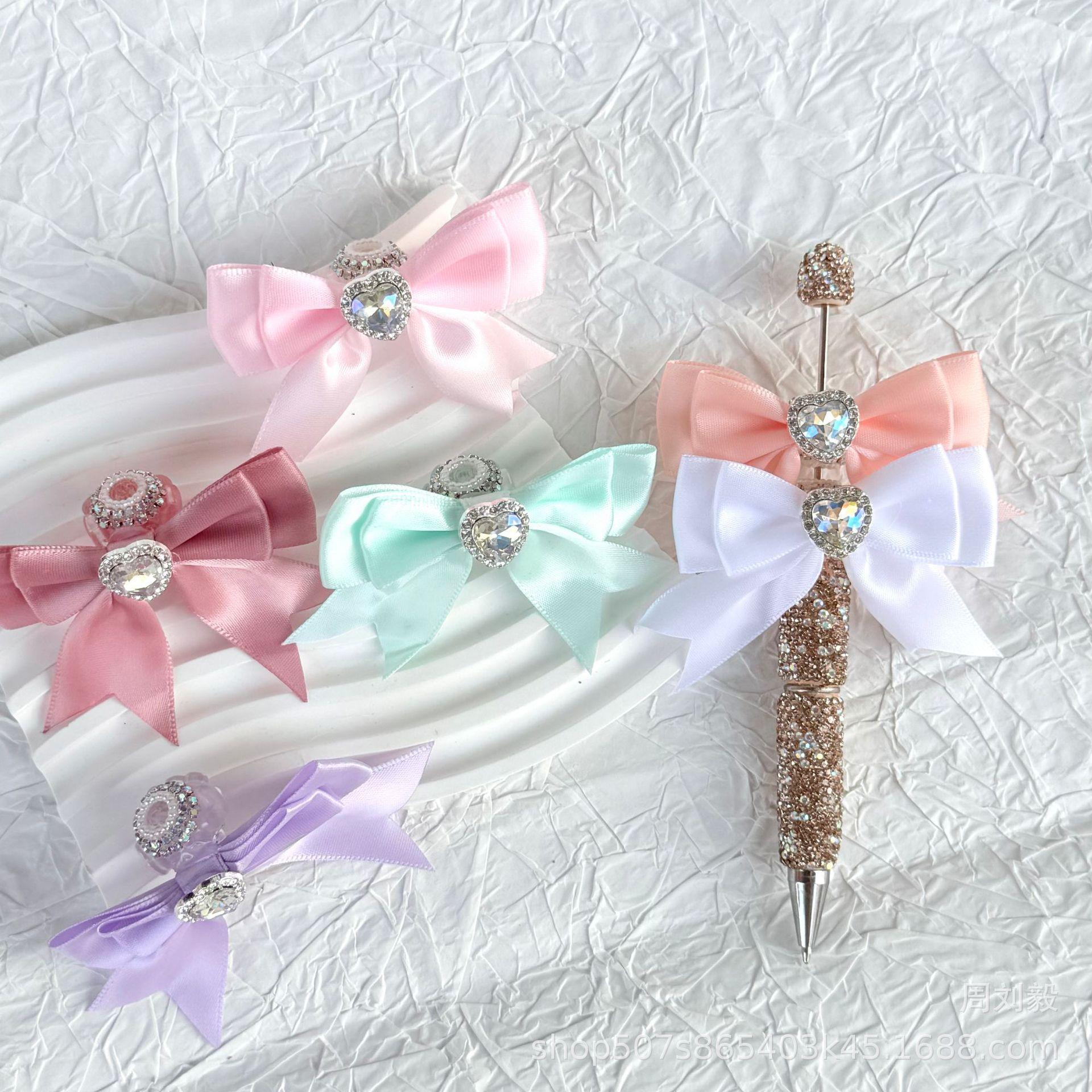 French-style candy-colored beaded bow accessory with rhinestones, satin double-layer bow accessory, beaded pen accessory, decorative piece