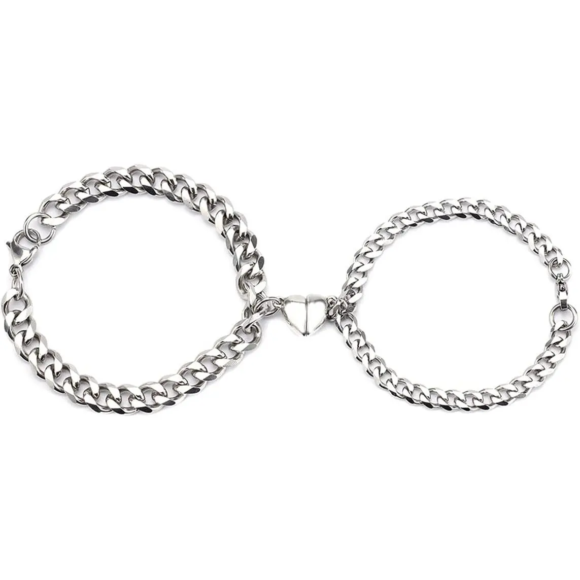 2 count Couple Bracelets for Men Women   Cuban Chain Bracelets Peach Hearts Each Other Bracelet Couple Matching Promise Mariner Thick Link for Boyfriend Girlfriend Gifts ()