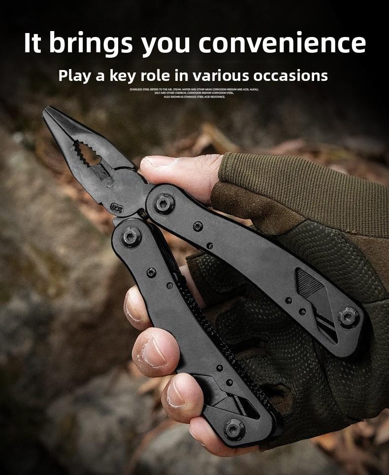 Multi - Function Stainless Steel Black Oxide Folding Pliers Screwdriver Set Telescopic Outdoor Emergency Tool