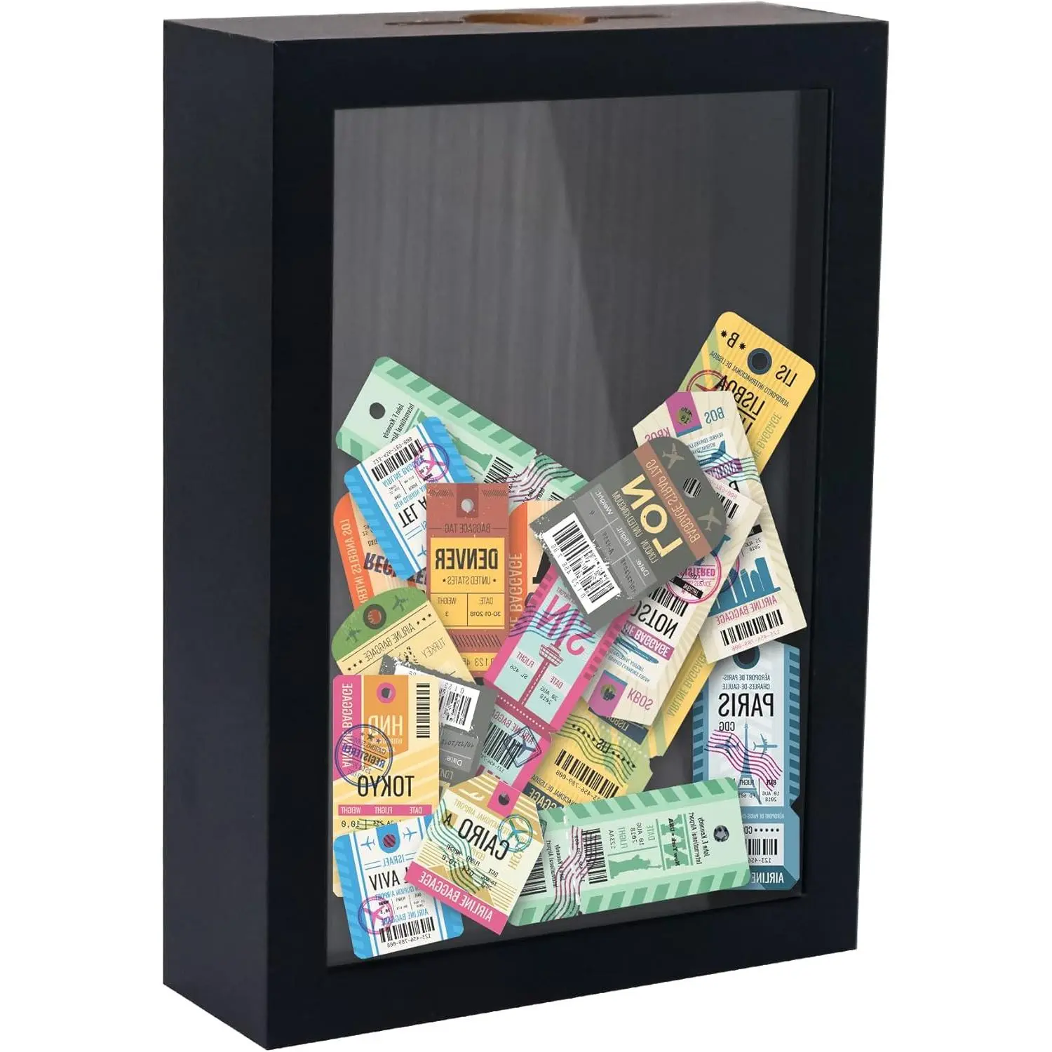 Small Shadow Box Black 5x7 Top Loading Display Case Frame with Slot, Movie Travel Sporting Events Concert Ticket Stubs Drink  Caps Memory  Box