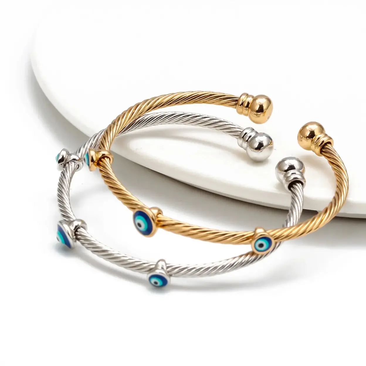 Unisex Evil Eye Solid Copper Open Cuff Bracelet - Sports Adjustable Wristband with Lucky Blue Good Luck Charm, Minimalist Protection Jewelry for Sports & Outdoor Use, Adjustable Size