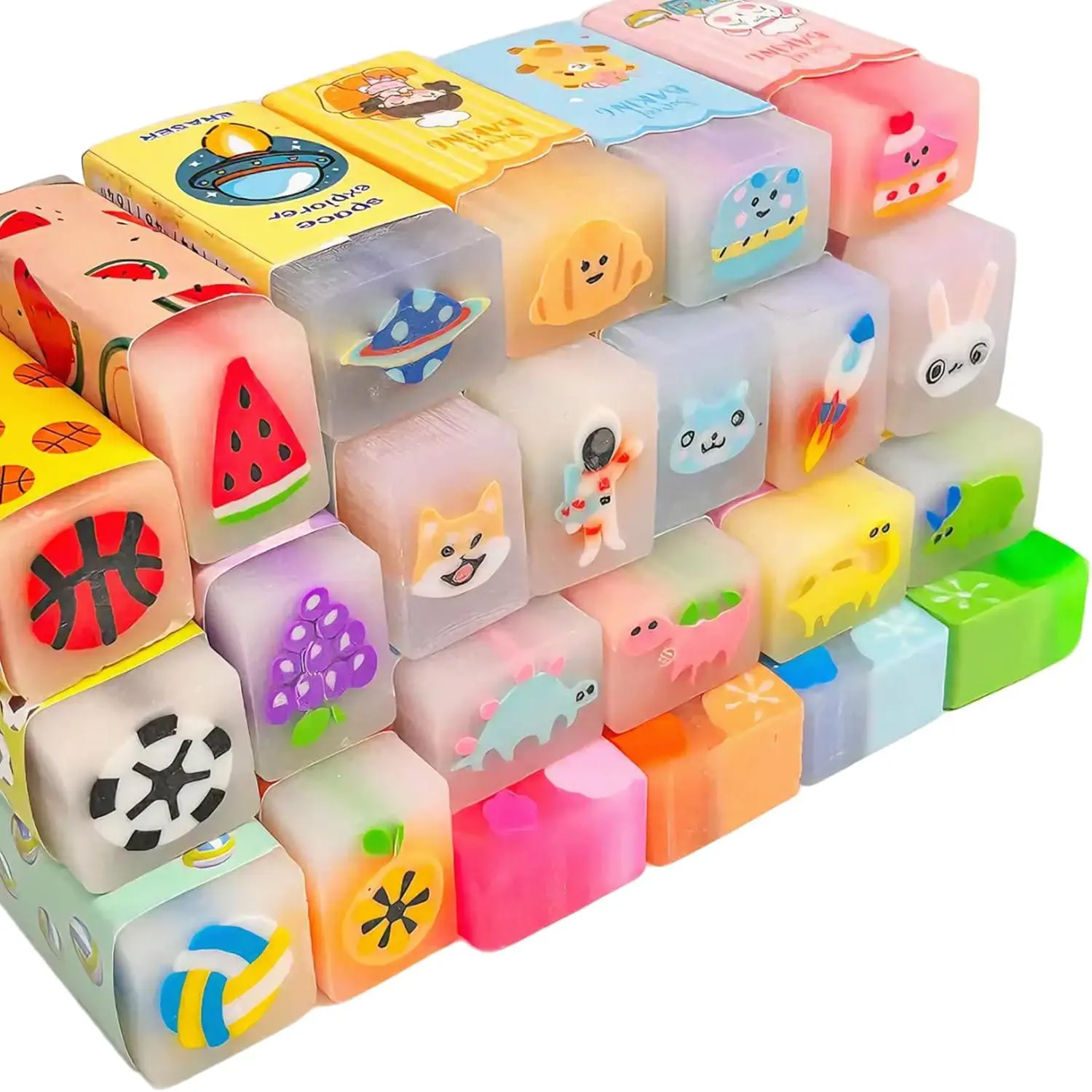 23PCS Big Fruit Animal Jelly Pencil Erasers - Cute, Fun Bulk Kids' Erasers for Back to School, Party Gifts (Home Supplies)