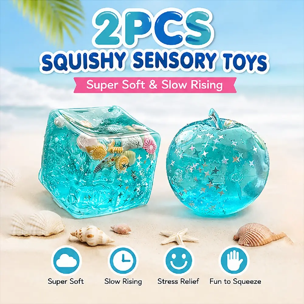 2pcs Transparent Ocean Squid Cube and Ball Squeeze Toys, Glittering Sensory Toys, Office Anxiety Relief, Soft Tpr, Holiday Gift Choice
