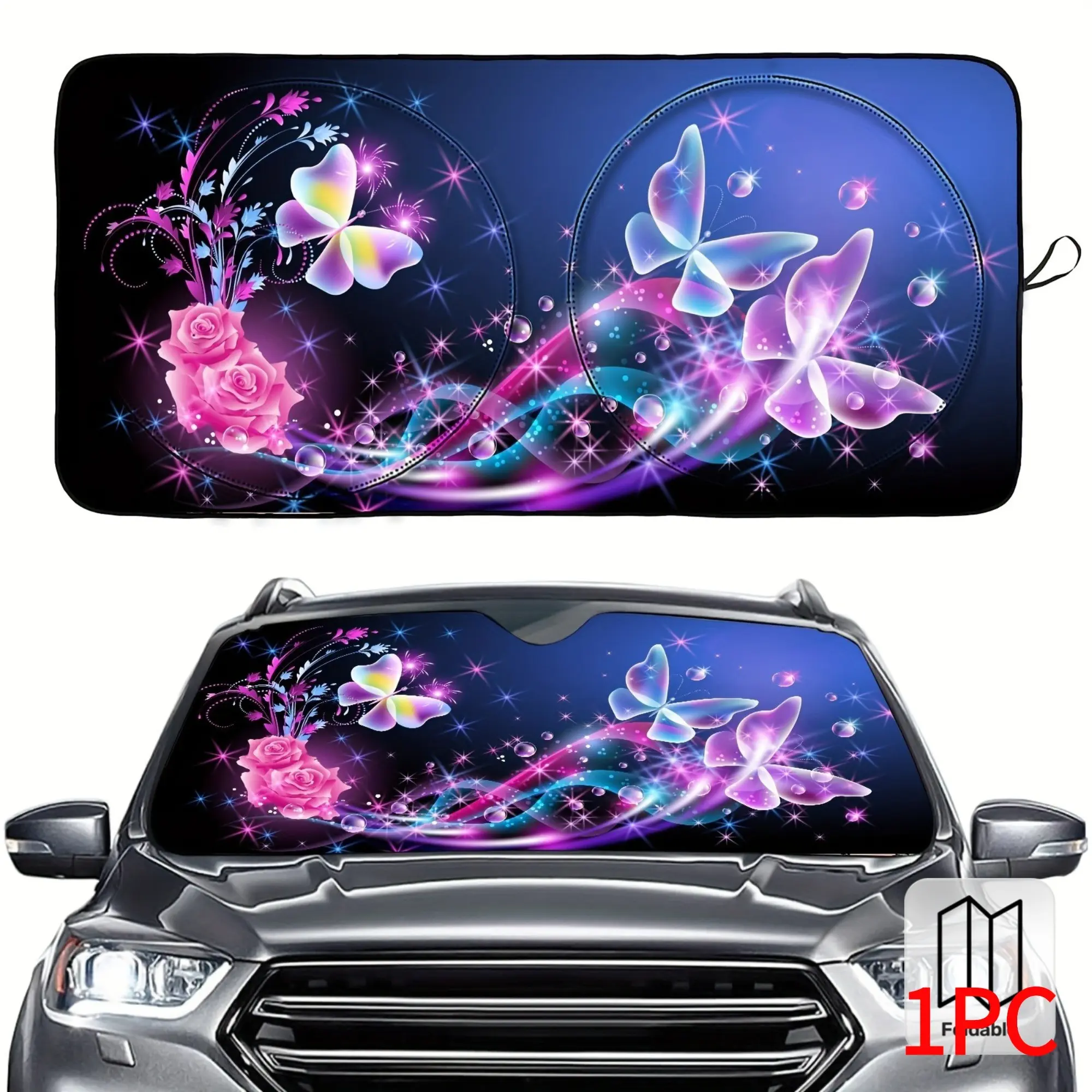 Butterfly Car Sun Visor, Foldable UV Protection Cover, Bright Design, Heat and Glare Reduction, Fits Most Vehicles