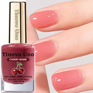 Tinovo Uno CHERRY BOMB Nail Polish 12ml, 4-in-1 Strength+Care Formula, Quick Dry, No UV Required, Deep Red Lacquer Shine, Long Lasting Wear, Multifunction Nail Strengthener, Improves Brittle & Weak Nails, Brightens Skin Tone, Perfect Holiday Gift