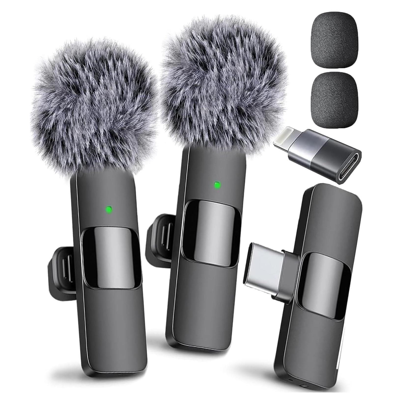 Wireless Microphone Set, Professional Wireless USB Rechargeable Mic, Directional Sensing Lavalier Microphone, Rechargeable Lapel Mic, Recording Microphone for Interview, Audio for Podcast, Vlog, Video