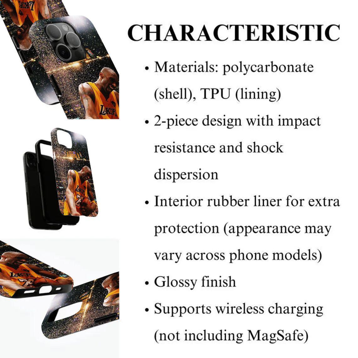 2-in-1 Film Phone Case featuring Basketball Icon Kobe — Compatible with iPhone 12, 13, 14, 15, 16, 17 Series. Glossy, Shockproof, and Non-Yellowing — An Ideal Gift Choice.