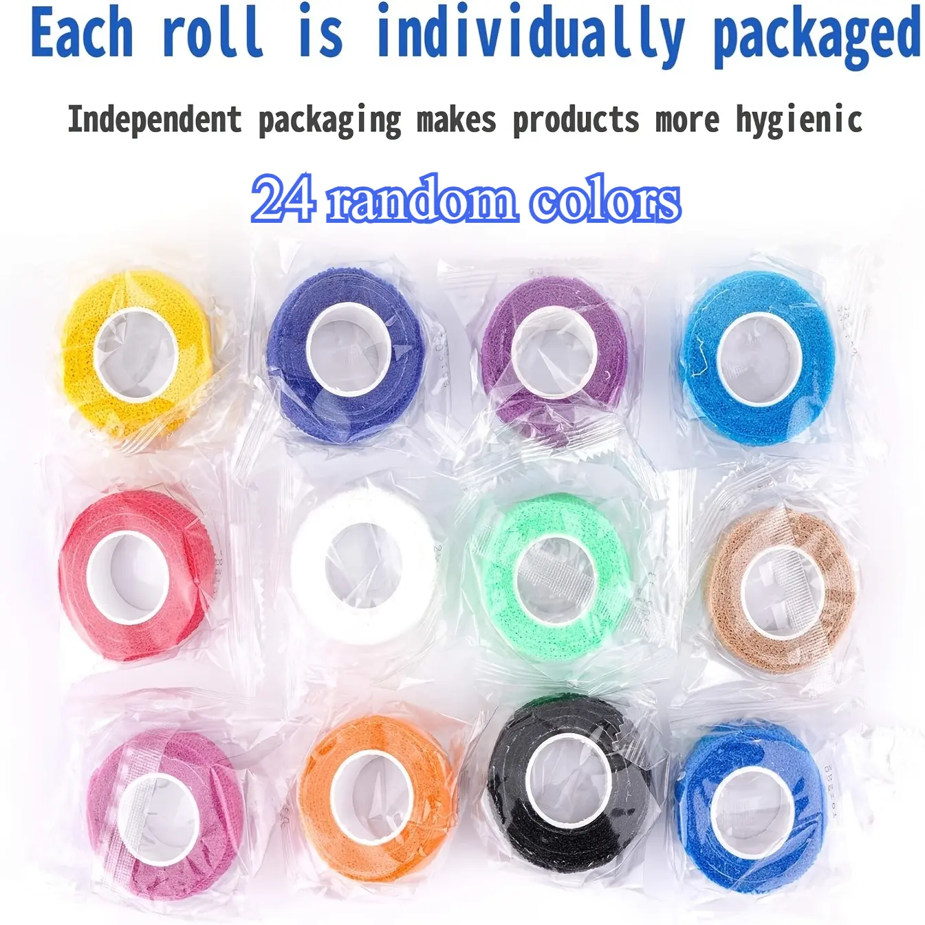 24 rolls of random color self-adhesive elastic bandages, individually packaged, 1 inch X 5 yards, elastic self-adhesive tape, for sports bandages, for sports protective equipment, for sports finger, wrist, ankle fixation