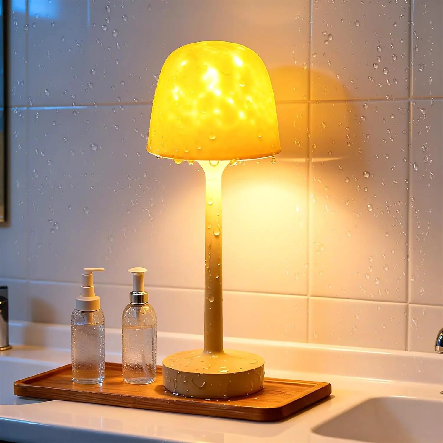 Shower Lamp - Waterproof Bathroom Lamp with 16 Color Ocean Wave Projector, Rechargeable Shower Light with Touch & Remote Control, 2-in-1 Cordless Light for Inside Shower/Bathtub