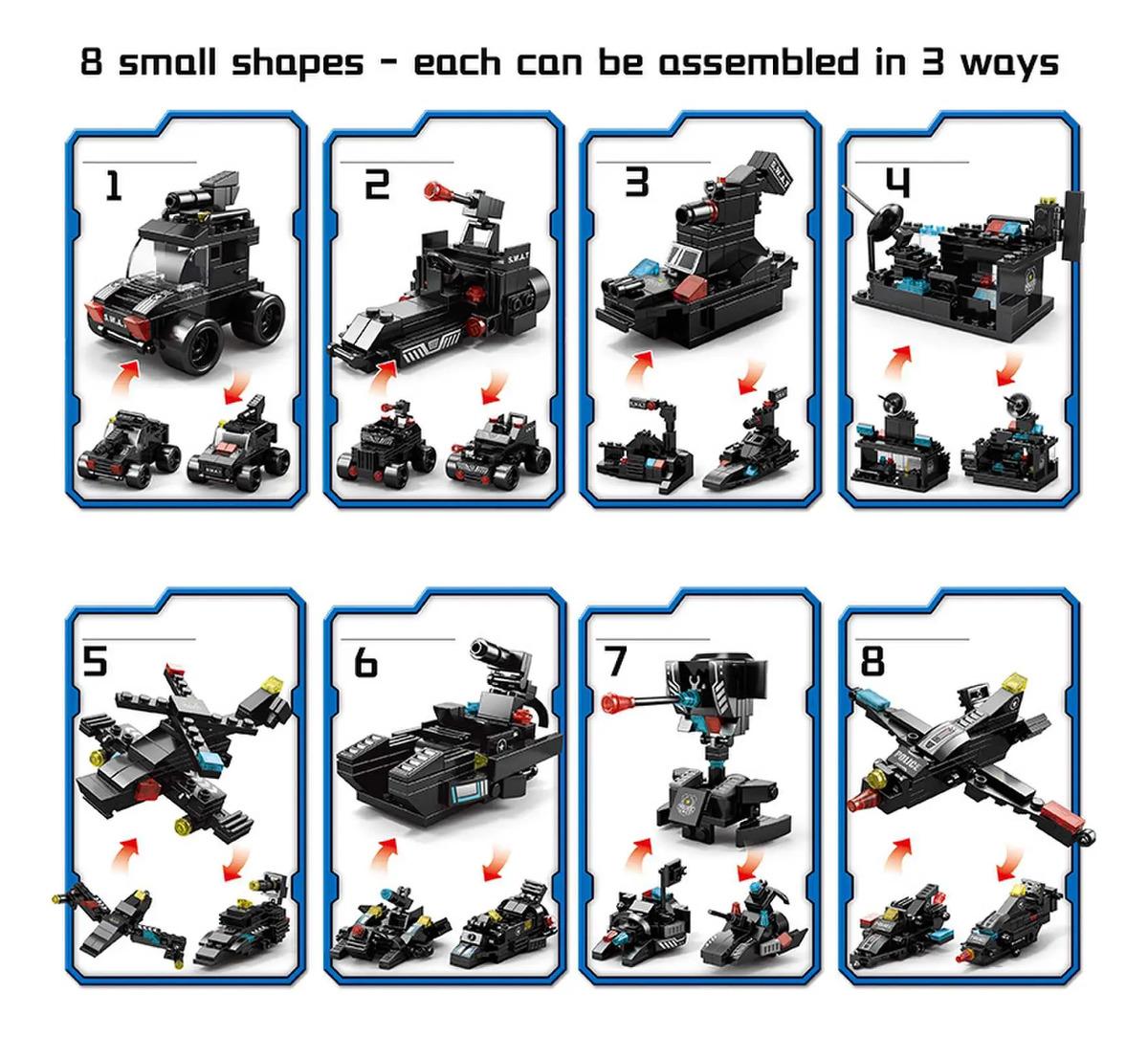 585PCS SWAT 8 IN 3 Police Station Truck Model Building Blocks City Machine Helicopter Car Figures Bricks Educational Toy For Children