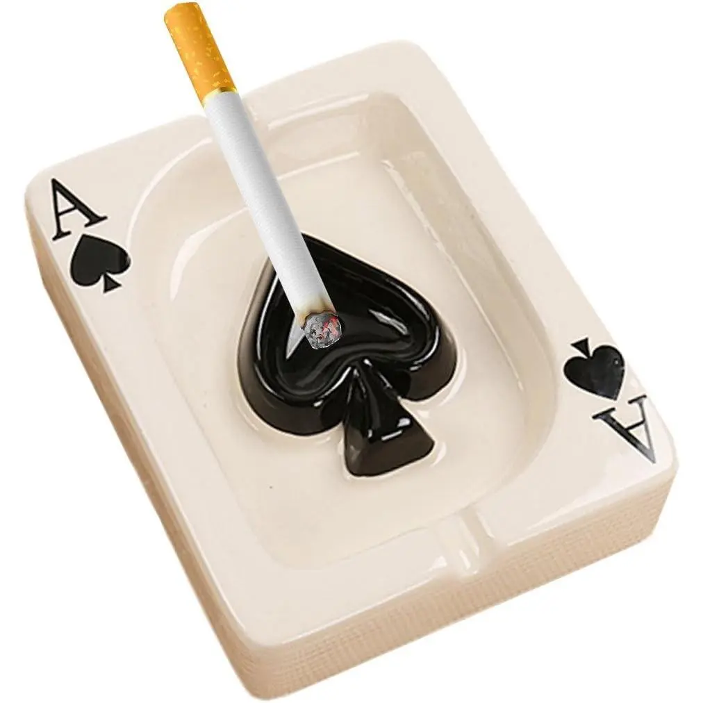 Creative Poker Ceramic Ashtray for Cigarettes and Cigars, Portable Modern Tabletop Ashtray for Outdoor Indoor Home Office, Handmade Decorative Gift for Men Women, BlackGift