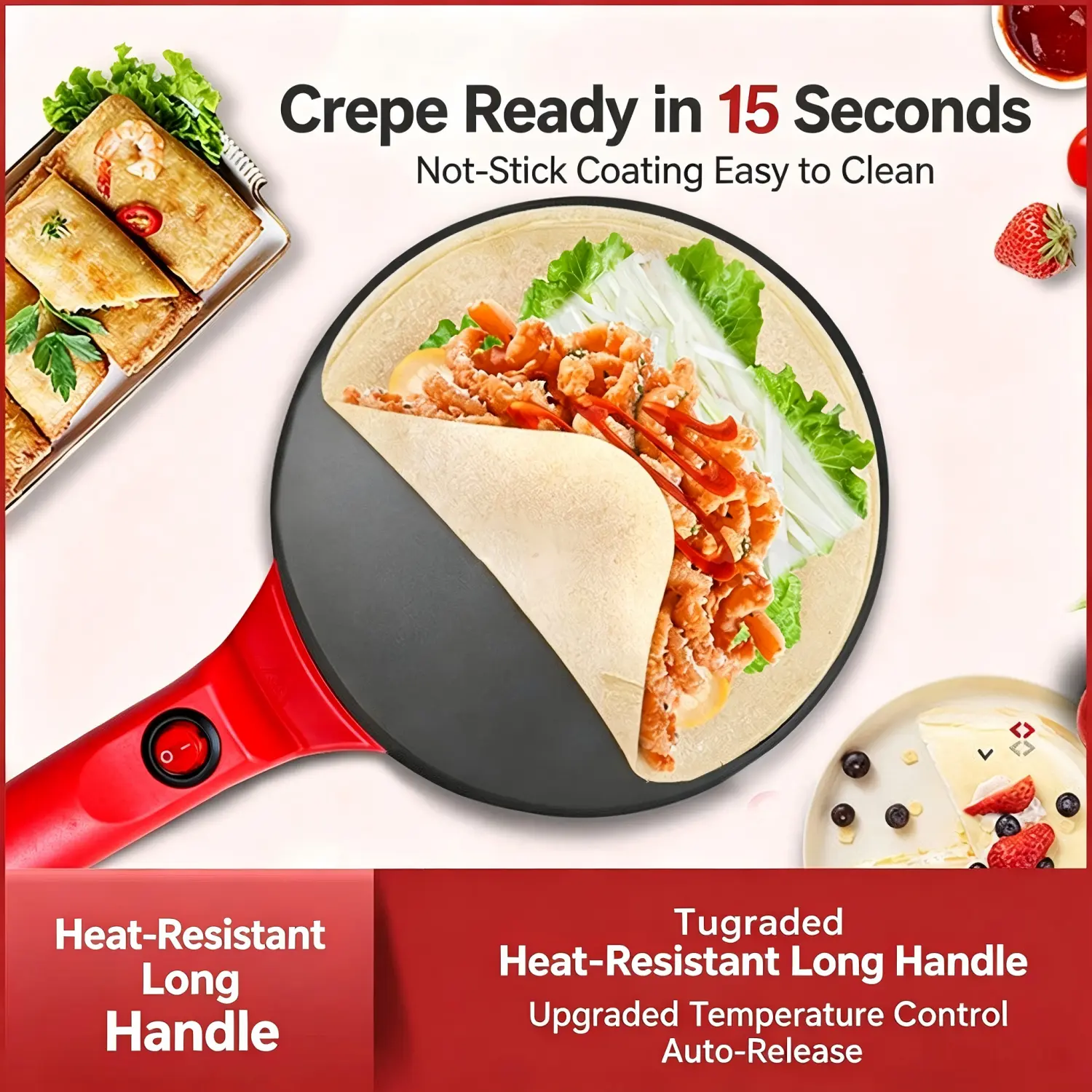 Modern Round Aluminium 20cm Non-Stick Griddle Crepe Maker Machine - 0.9kg Home Breakfast Pancake Cookware with Plastic Components for DIY Baking Enthusiasts, Snack Bar Use
