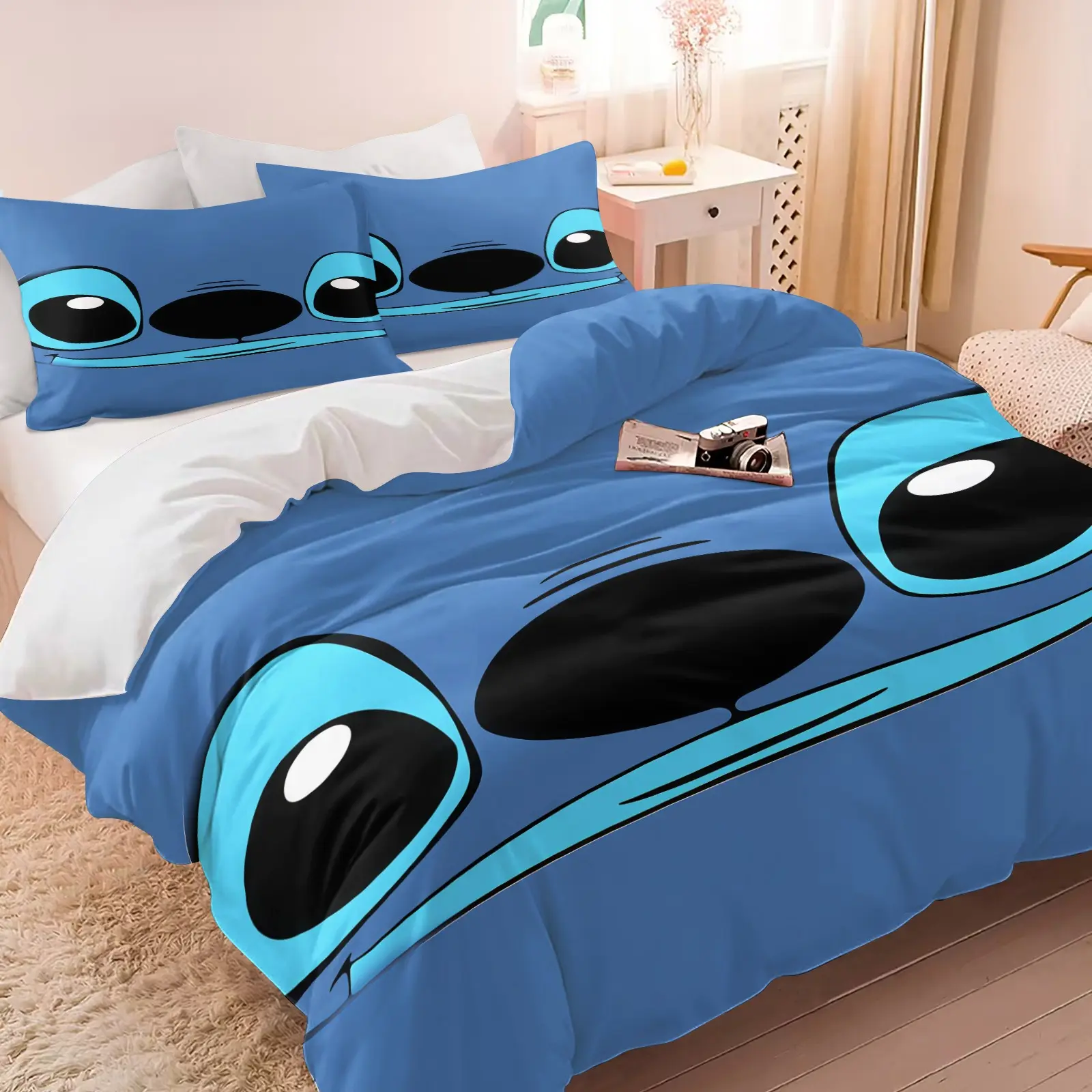 Stitch Pattern Duvet Cover Set, Soft And Comfortable Bedding Set, Including 1 Duvet Cover And 1 Or 2 Pillowcases, Excluding Duvet Core And Pillow Core, Suitable For Teenagers And Adults, Bedroom, Dormitory, Apartment Scene