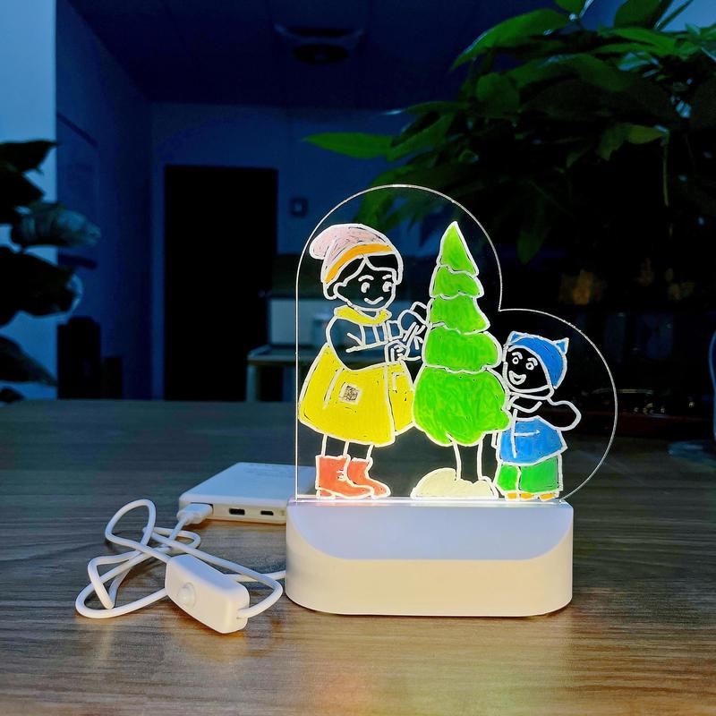 Acrylic LED Writing Planning Board with Light, 1 Count USB Rechargeable Memo Tablet Letter Note Doodle Whiteboard with Stand, Glowing Acrylic Message Board