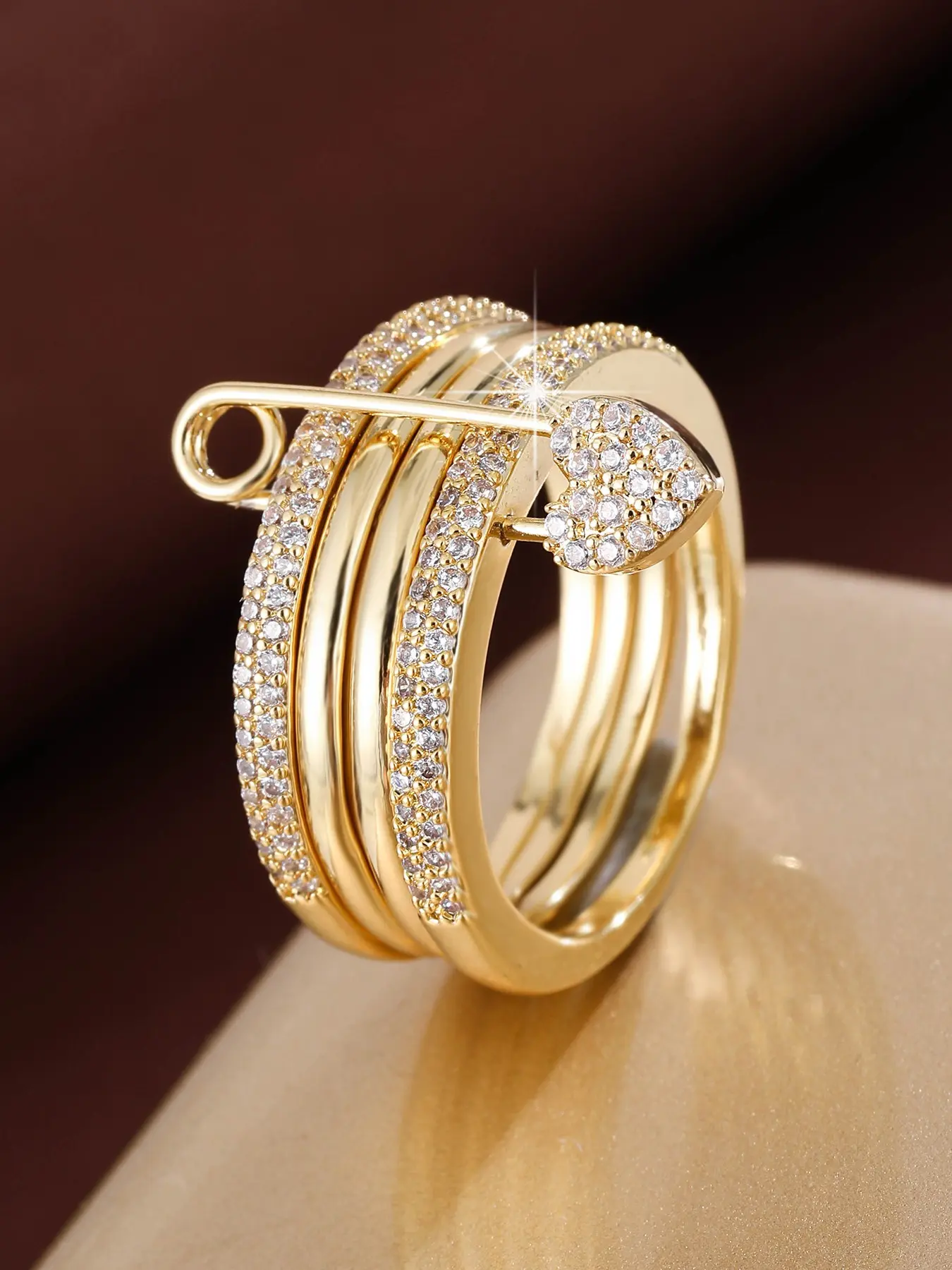 Fashionable Detachable Heart Paperclip Ring with Artificial Zircon, Casual Copper Jewelry Rings for Women, All-Season Accessory