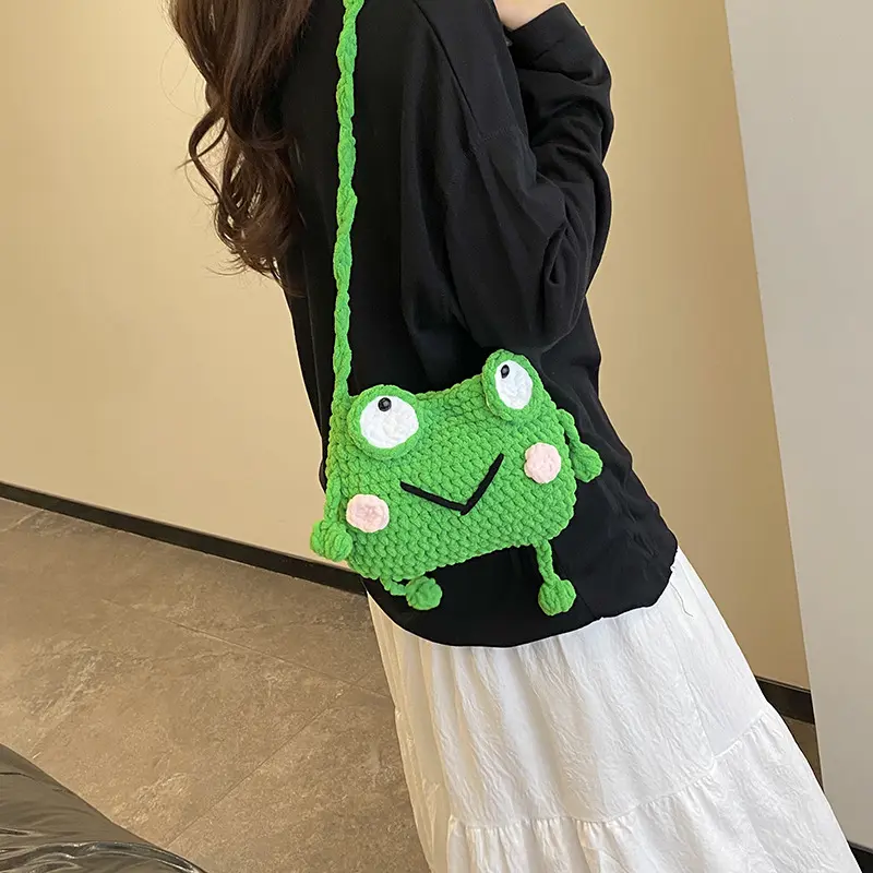 Quirky Crochet Crossbody Bag for Teens & Women, Handmade Frog & Bear Animal Motif Phone Pouch, Kawaii Ugly Cute Mini Purse, Crossbody Strap, Synthetic, Mini Size