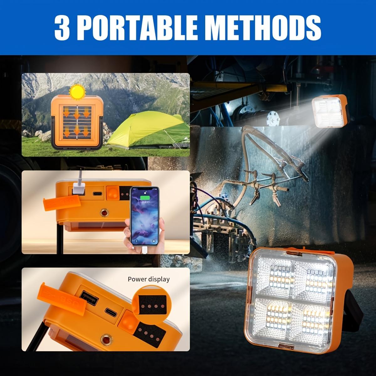 1pc Solar & USB Rechargeable LED Work Light - Portable Outdoor Floodlight with Magnetic Base, 1200mAh Lithium Battery Power Bank, ABS Polished Metal Finish for Camping, Hiking, Emergency & Construction, Camping Light | Compact Design | Sleek Metal Finish