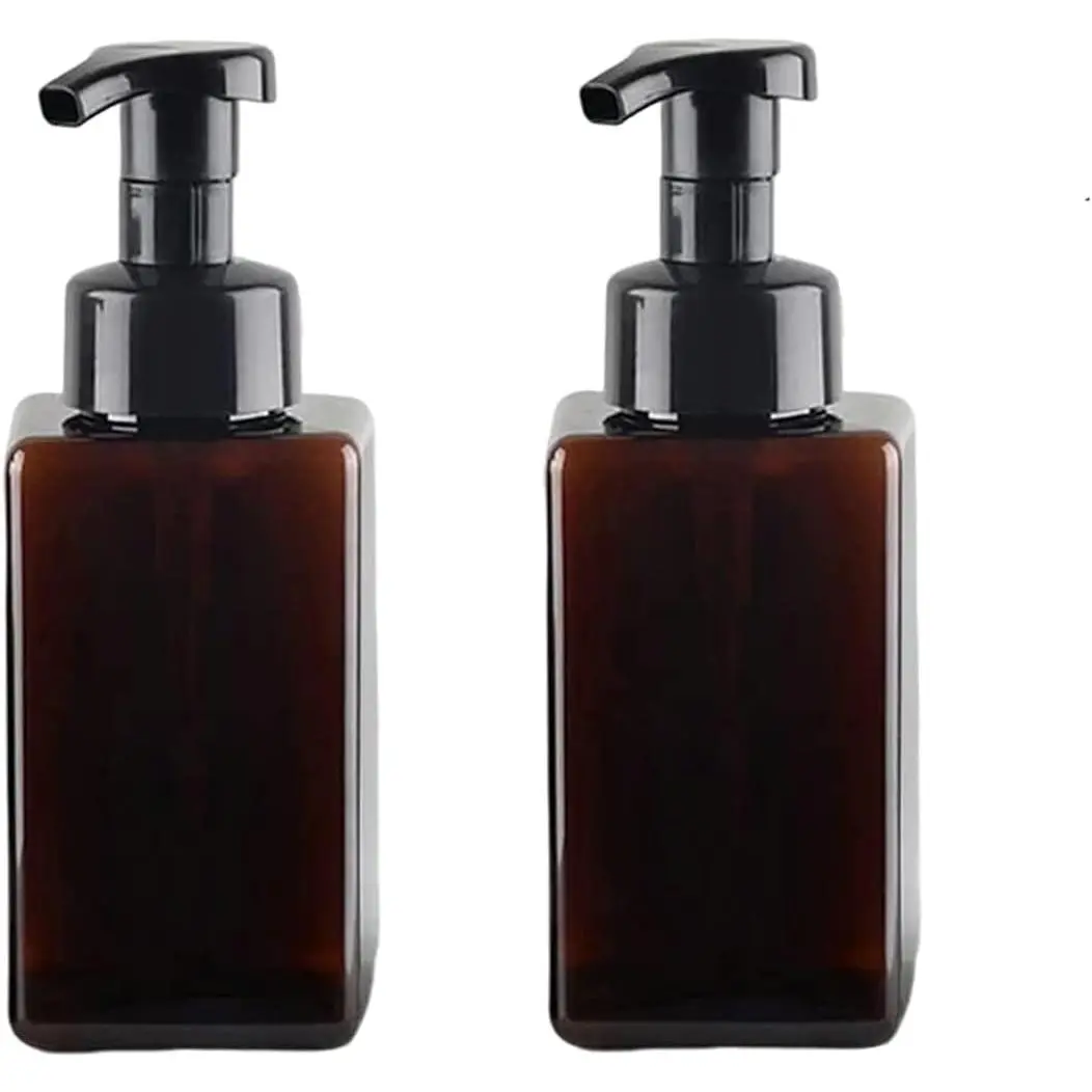 Foaming Soap Dispenser, 450ml(16oz) Refillable Modern Square Pump Bottle for Shampoo,  Wash, Liquid Soap, PETG Plastic Empty Soap Dispenser for Kitchen, Bathroom, . 2 count (Brown)