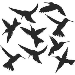 9-Pack Black Silhouette Hummingbird Window Clings for Windows Doors Transparent Panels, Prevent Bird Strikes Window Decals for Glass Safety Made in America