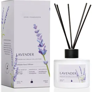 Reed Diffuser Set – Lavender | 7.43 oz Refillable Scented Oil with 6 Fiber Sticks | Long-Lasting    Air Freshener for Bedroom, Bathroom, Office |   Décor