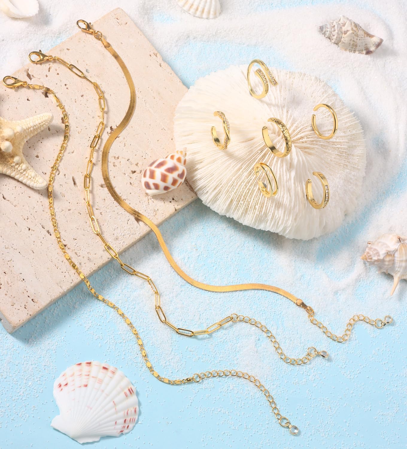 13Pcs Toe Rings and Ankle Bracelets for Women Silver Gold Layered Anklets Chain Adjustable Open Tail Toe Ring Beach Foot Jewelry for Summer