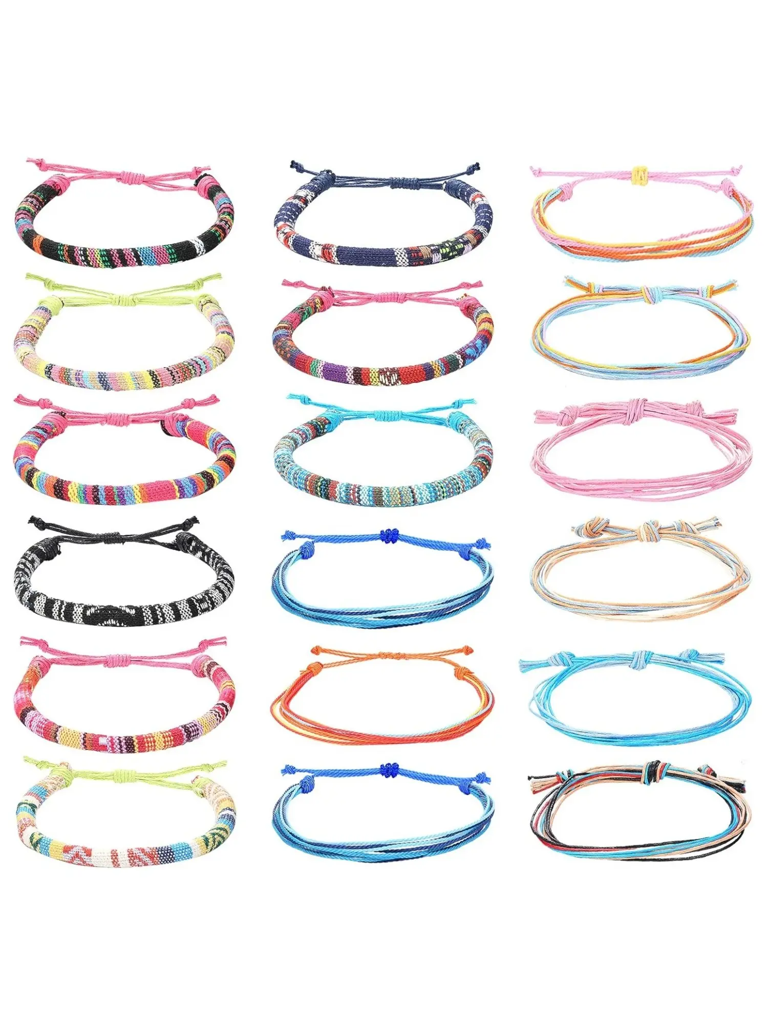 18 Pcs Boho Wax String Bracelets, Ankle Bracelets Set, Braided Jewellery, for Women Men Handmade Adjustable Braided Woven Rope Multipack Multi-Strand Wax Cord Tie Knot Adjustable Design Summer Beach Friendship Jewelry Ideal Bulk Holiday Gift