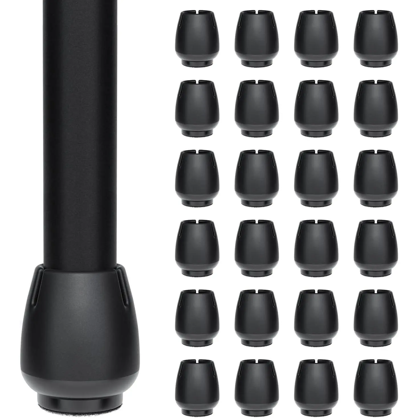 24 count Rubber Chair  Floor Protectors for 0.6"-0.7" Diameter Chair  | Rubber Cap Cover with Felt, Resists , Reduces Noise, Quick & Easy Installation