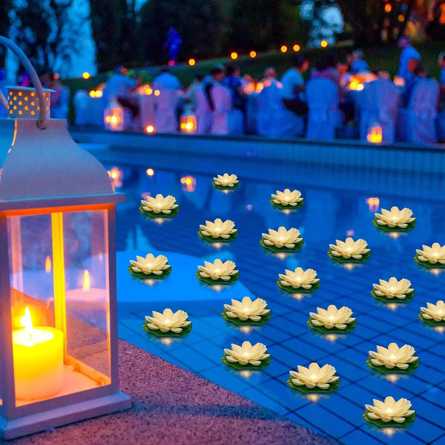 36-Piece LED Lotus Floating Lights Set Pack, 3.94in Soft Foam Water-Resistant Artificial Lily Pads, Battery-Operated (Batteries Included), Sturdy Dog & Cat Pool Decor for Weddings, Friends (About a Week Runtime)