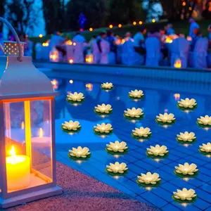 36 x LED Lotus Floating Lights - 36 Pieces Artificial Lily Pads, Battery-Operated Batteries, 3.94in White, Ideal Gifts for Family Members, Pool Garden Decoration
