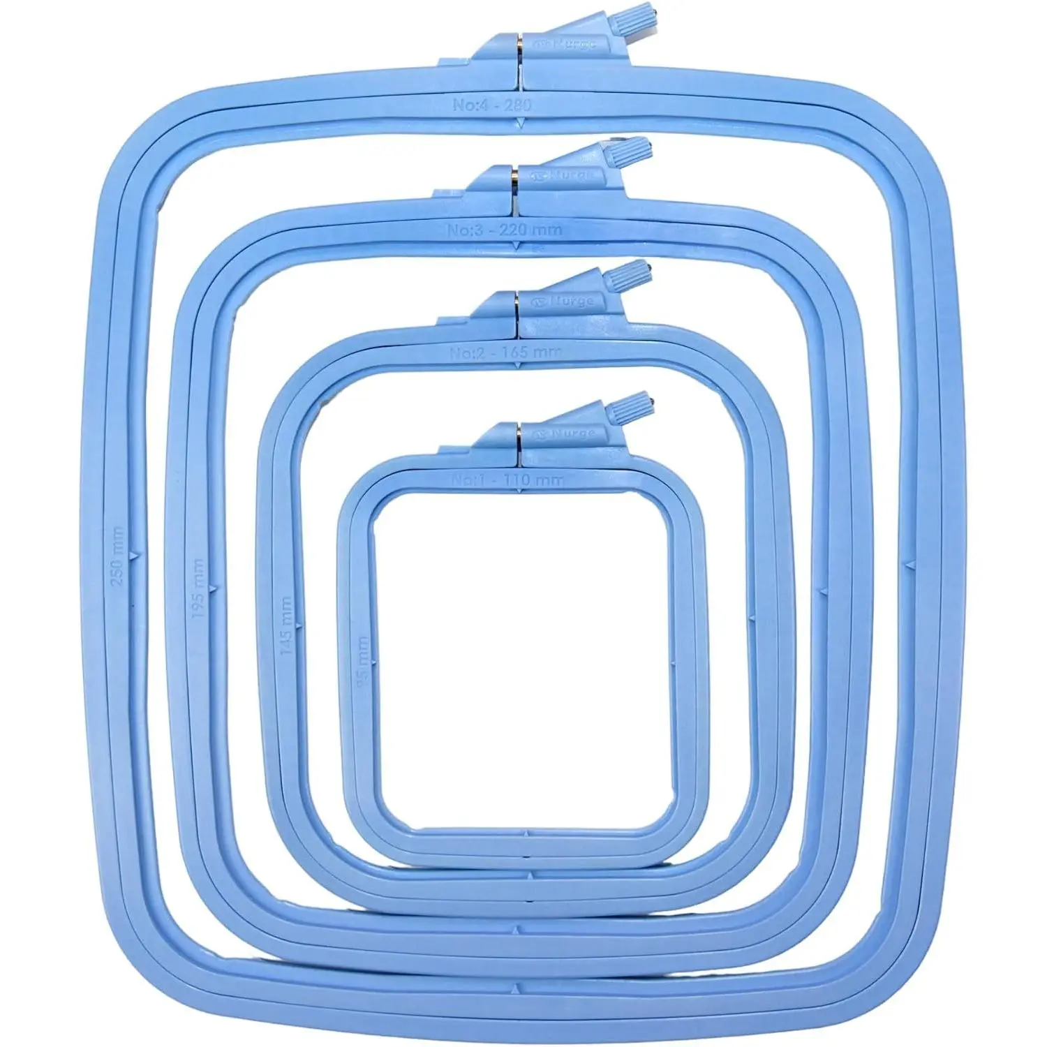 Square Embroidery Hoop - Plastic Cross Stitch Frame for Needlepoint & Embroidery - Adjustable Craft Hoop - Blue - Set of 4