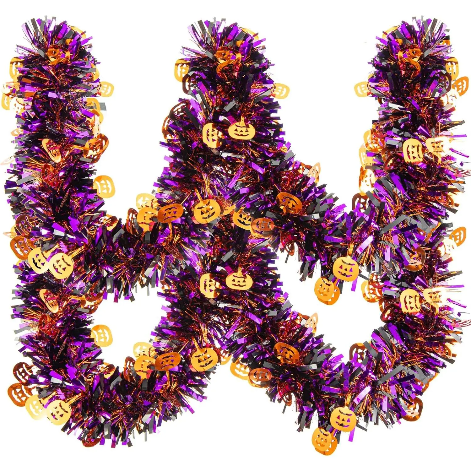33FT Halloween Tinsel Garland, Pumpkin Metallic Twist Foil Tinsel Garland Pumpkin Shiny  Decorations for Halloween Party Decoration