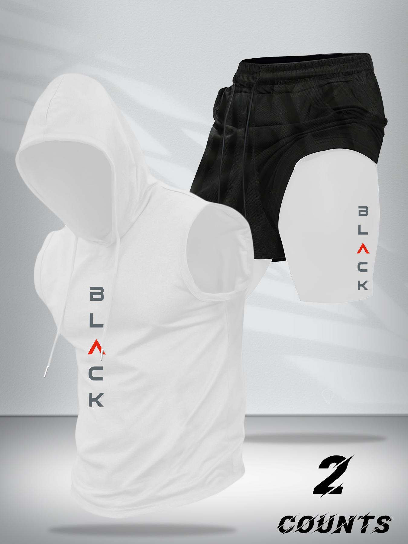 Two-Piece Set Men's Hooded Tank Top & Shorts Set, Regular Fit Casual Pullover Hoodie & Shorts, Men's Two-piece Outfits for Daily Wear, Casual Gym Wear