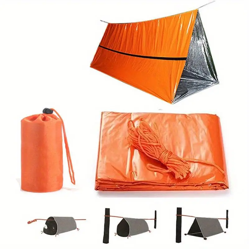 Thermal Mylar Synthetic Tube Tent - Portable Lightweight Compact Dome Tent, Waterproof 2-Person Emergency Survival Shelter for Hiking & Light Outdoor Activities, Tents For Camping, Survival Equipment