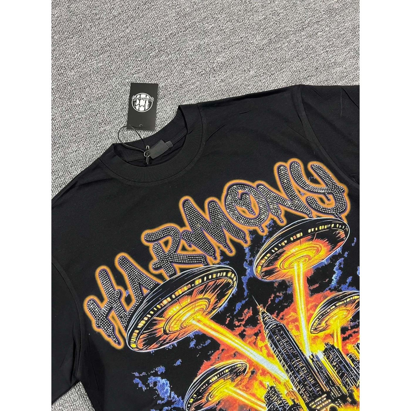 Y2K Vintage Washed Streetwear T-Shirt, Shiny Rhinestone Diamond Graphic, Crew Neck Cotton Oversized Short Sleeve Hip Hop Tee For Men