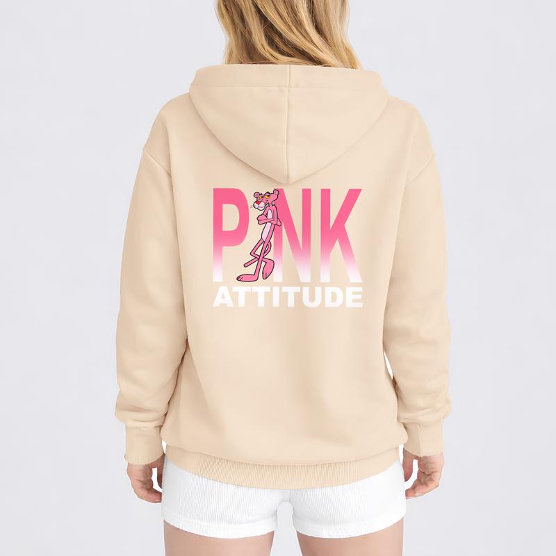 Women's Pink Cartoon Pattern Zip-Up Hooded Jacket, A Casual Outerwear Piece And Long-Sleeved Hoodie, Suitable For Autumn, Winter, And Spring. Perfect For Everyday Casual Wear And Indoor And Outdoor Activities.
