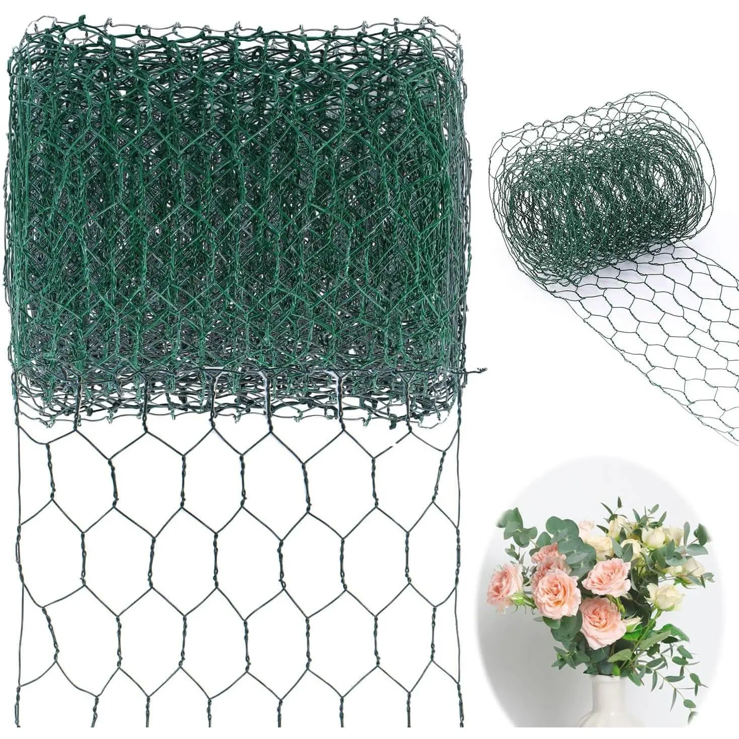 Chicken Wire for Floral Arrangements, 4 x 118 Inch Green Chicken Wire Mesh, Netting Hexagonal Iron Chicken Wires Fence, Galvanized Floral Wire for Crafts Wreaths Garden Poultry