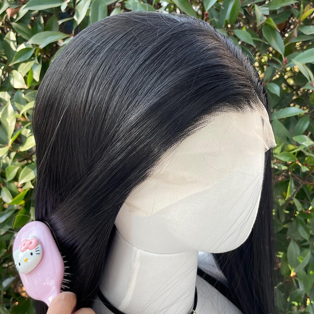 Jet Black 13x4 Synthetic Lace Front Wigs for Women Heat Resistant Hair Glueless Wig 26 Inch Long Silky Straight Wig 150% Density