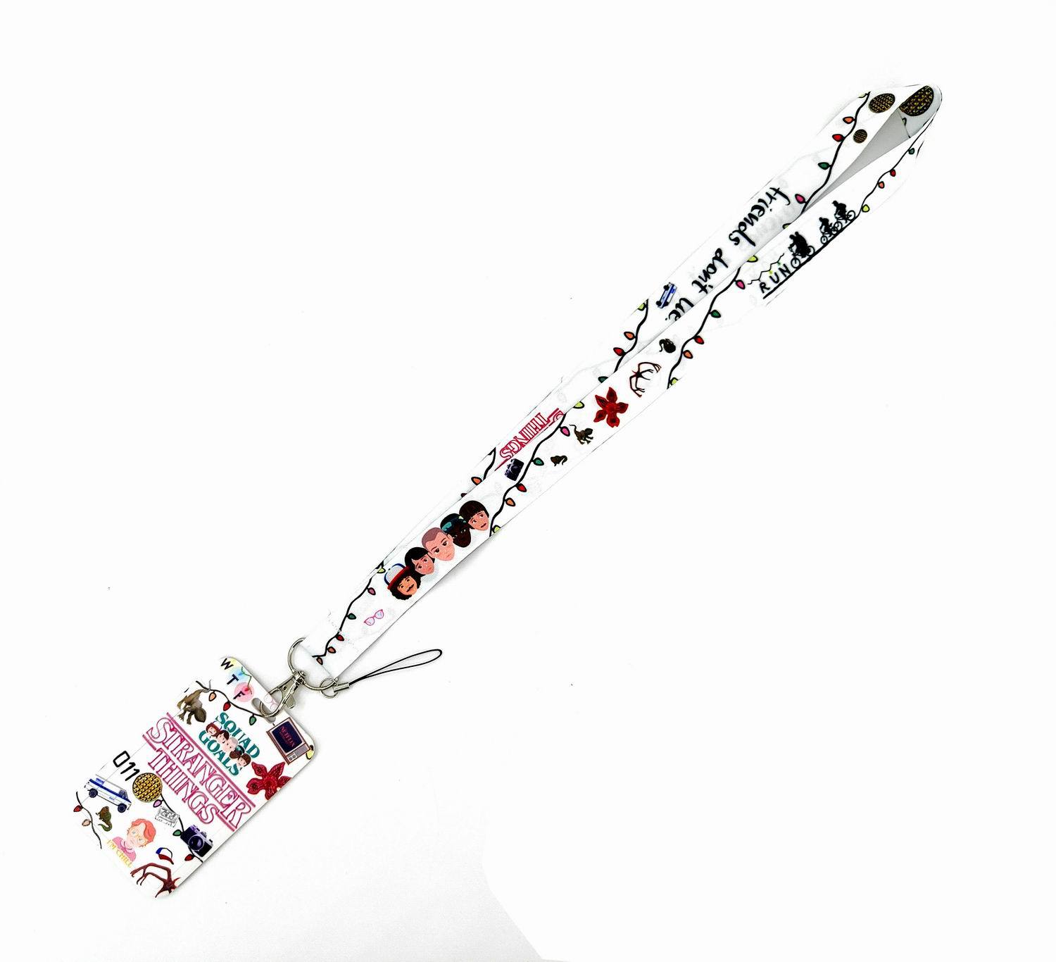 Stranger Things Anime Cartoon Long Lanyard Card Holder Neck Strap Phone Lanyard with Metal Hooks and Printed Ropes for Hanging Phones and ID Cards - Ribbon