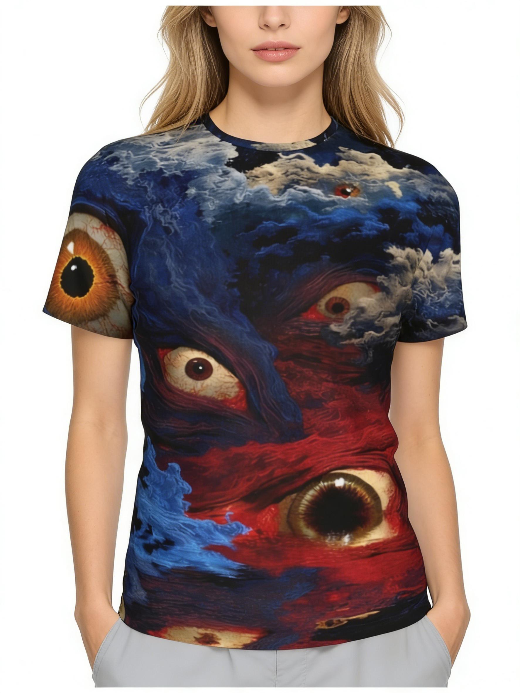 Eye of Chaos Dark Cthulhu Summer Full-Print Short-Sleeve 3D Printed T-Shirt Unisex Outdoor Comfortable Top Party Clothes Couple Pattern Gift for Friends