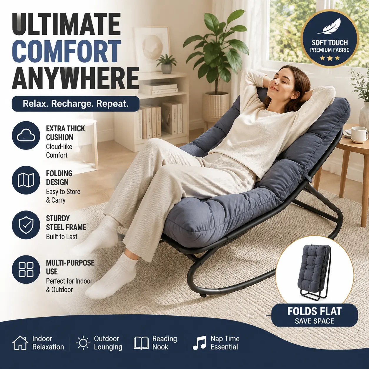 Oversized Papasan Rocking Chairs Set - Outdoor Egg Lounge Seats with Washable Cushions, Heavy-Duty Metal Frame, 350 lbs Capacity, Ideal for Patio, Garden, Porch, Balcony, Living Room, Grey home decor