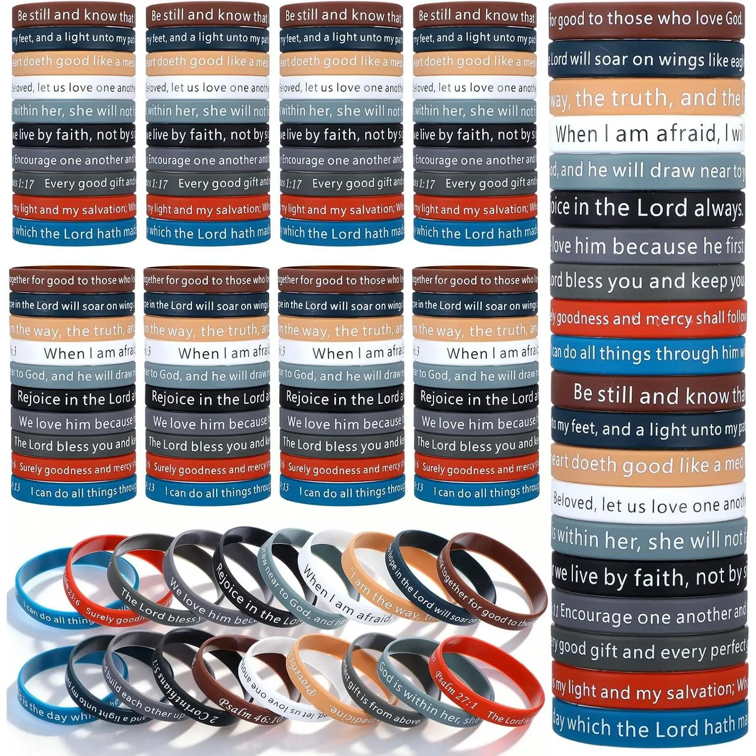 120 count  Verses Bracelets, Bulk Scripture  Wristbands, Inspirational Christian Rubber Bracelets, Faith Hope Wristbands for Men, Women, Teens, Party (Dark Color)