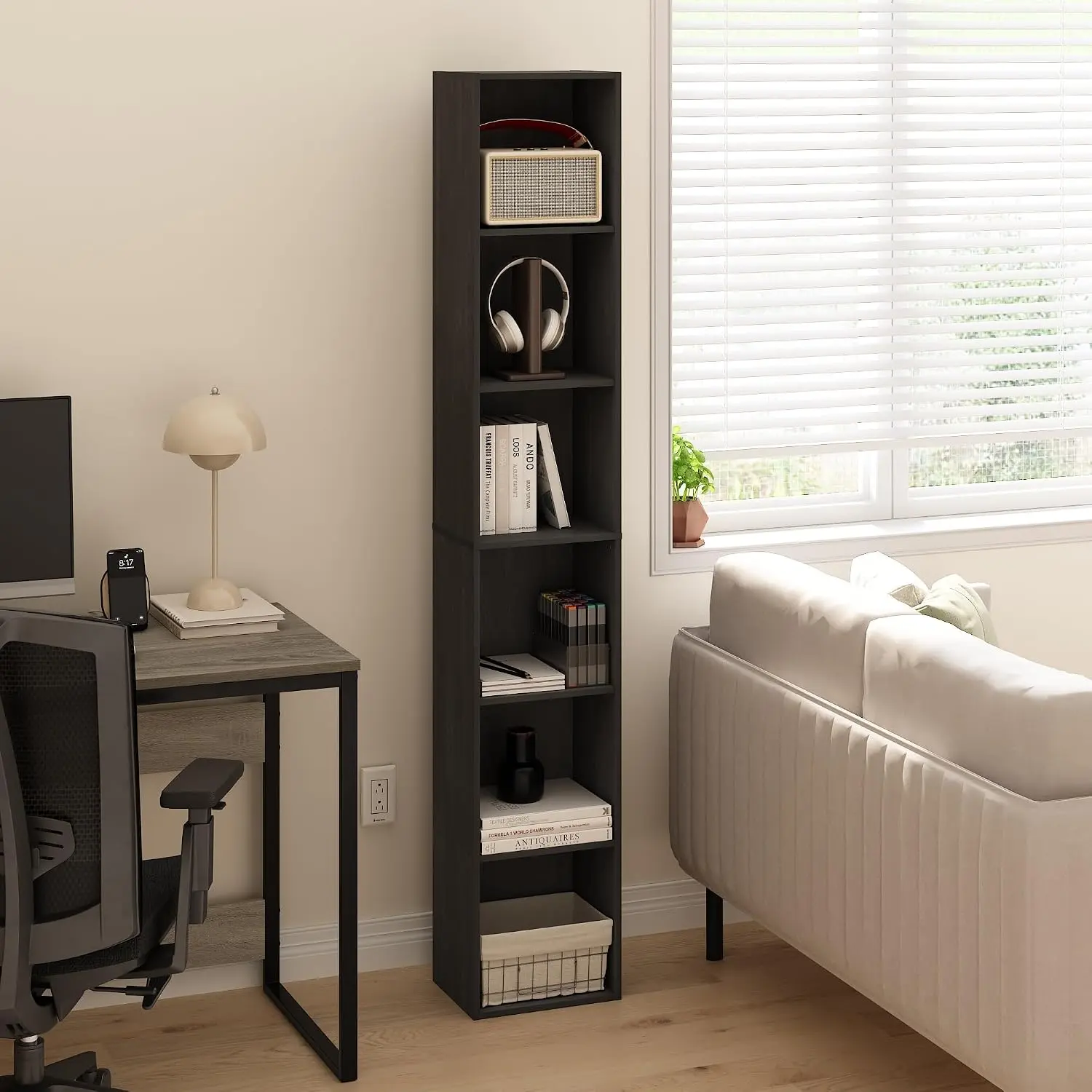 8-Tier Media Tower Rack, 11.6 X 9.3 X 70.9 Inches CD DVD Slim Storage Cabinet with Adjustable Shelves, Tall Narrow Bookcase Display Bookshelf for Home Office