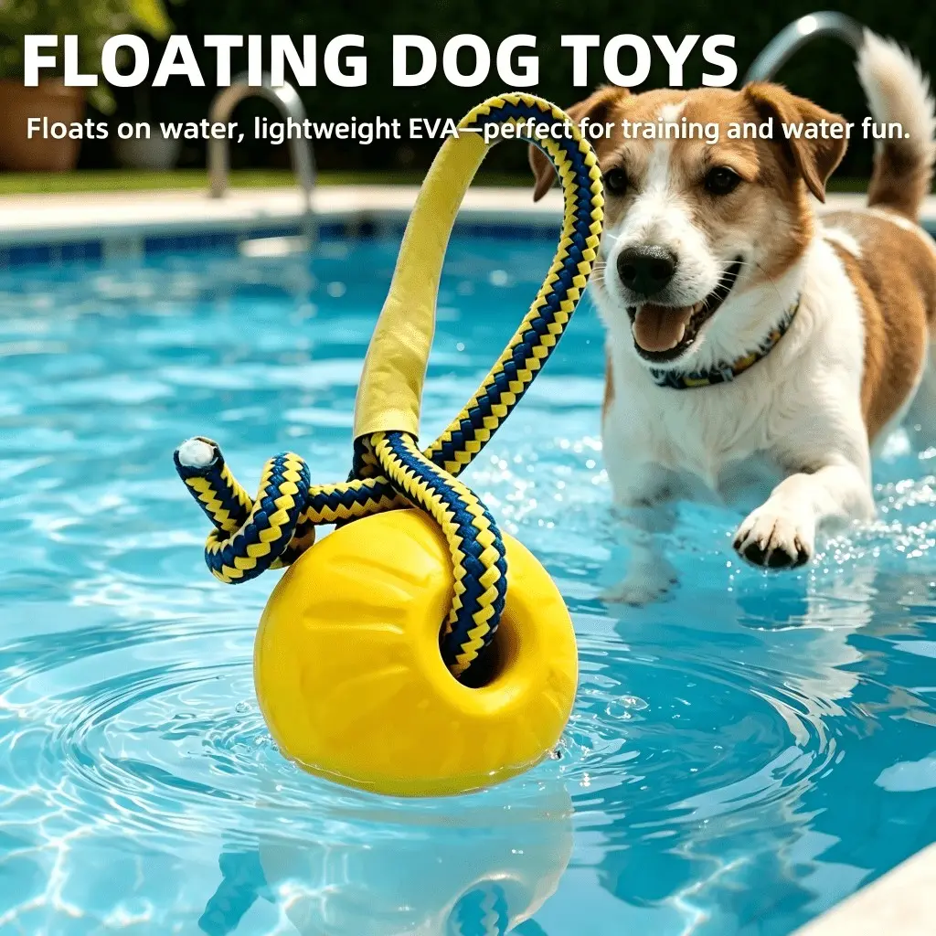 Dog Pool Float Toy with Rope Fetch Ball and Large Bone, Eva Durable Rubber Water Pet Interactive Toy, Summer Beach Outdoor Training