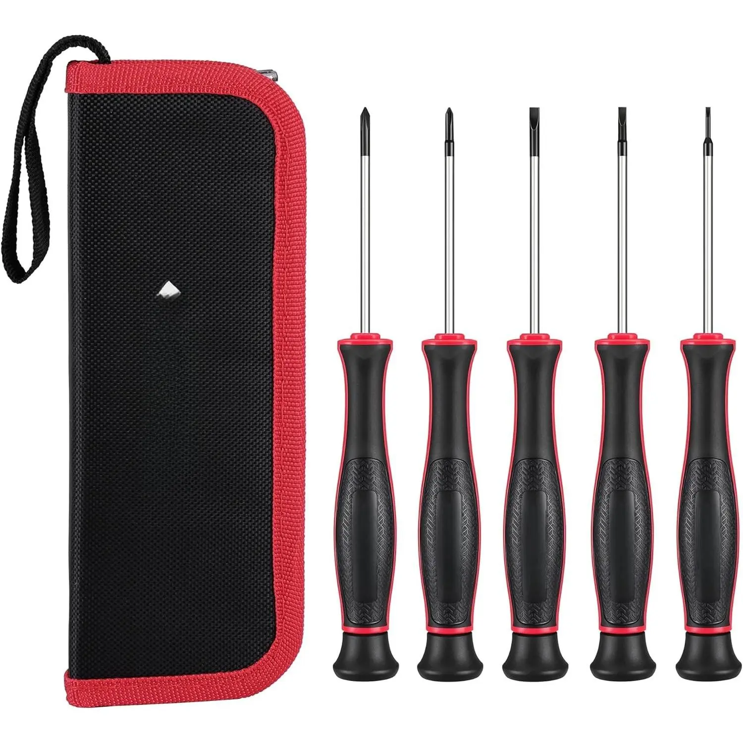 5-Piece Precision Cr-V Steel Mini Screwdriver Set with Pouch + Tools, Rotating Tops, Phillips & Slotted Tips for DIY Users’ Eyeglass, Watch Repair Jobs