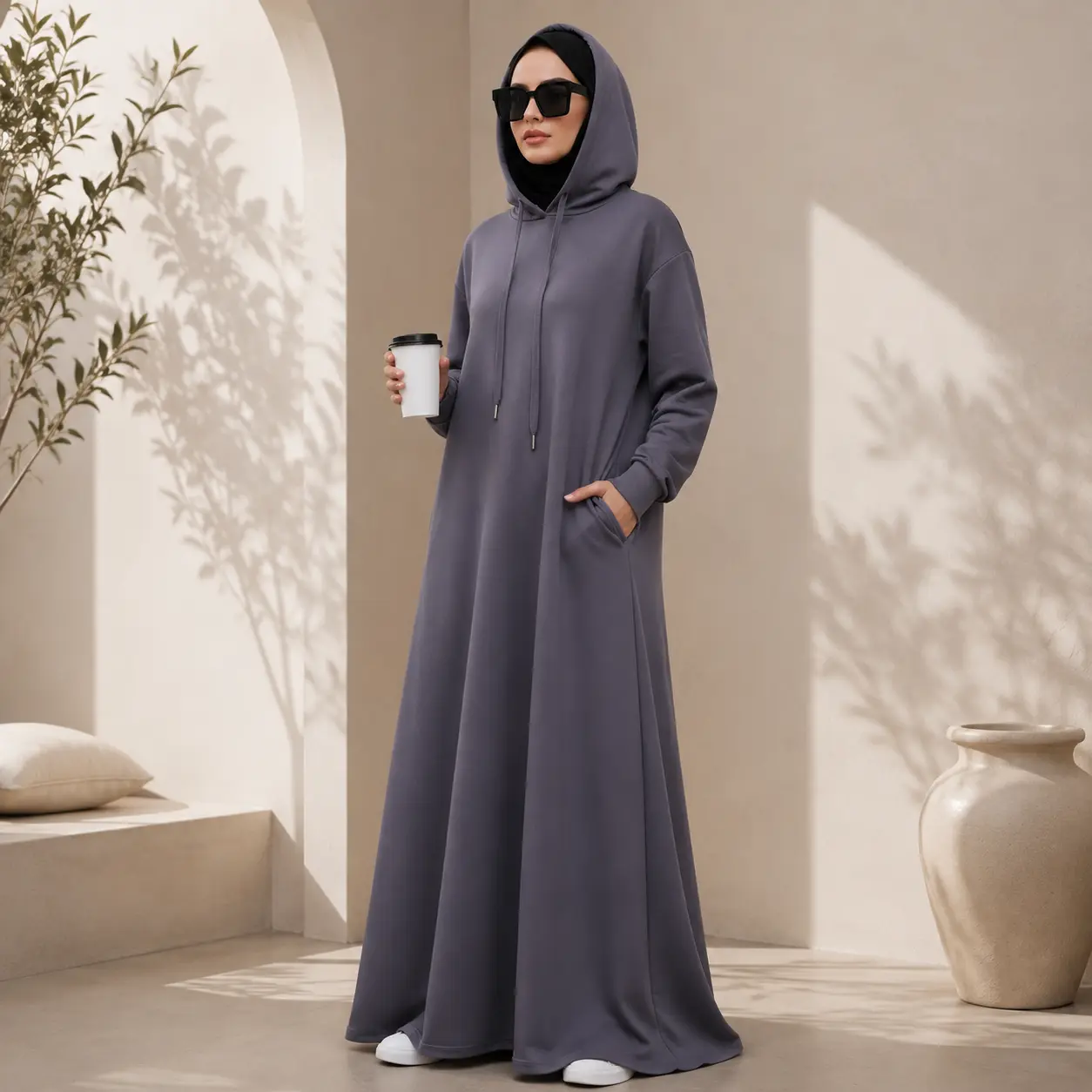 Hoodie Abaya French Terry Pockets Sporty Chic Casual Modest Wear (MA340)