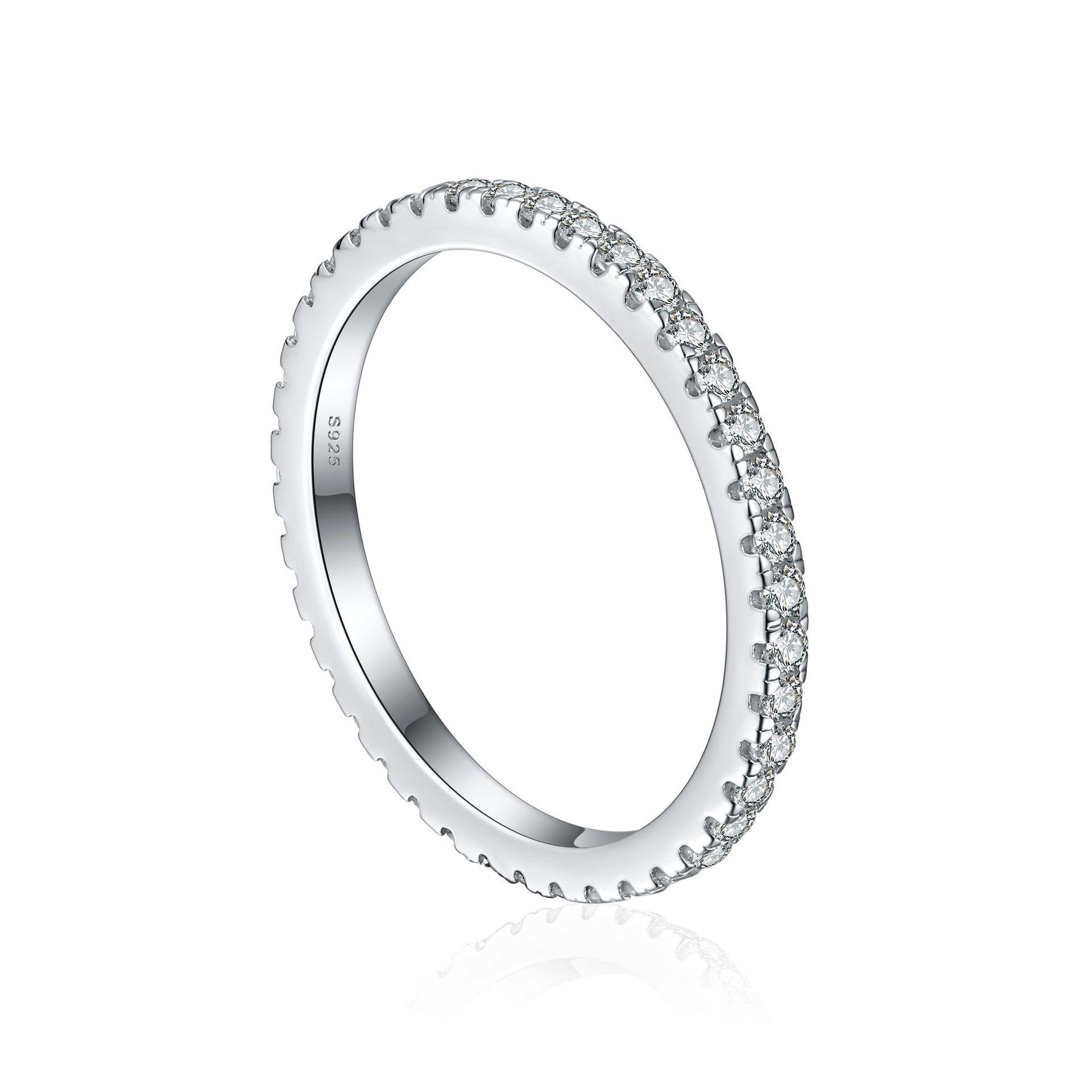 Exquisite artificial gemstone women's S925 silver full diamond ring, simple and stylish single row jewelry artificial gemstone ring, suitable for wedding gifts, holiday gifts, and couples' presents