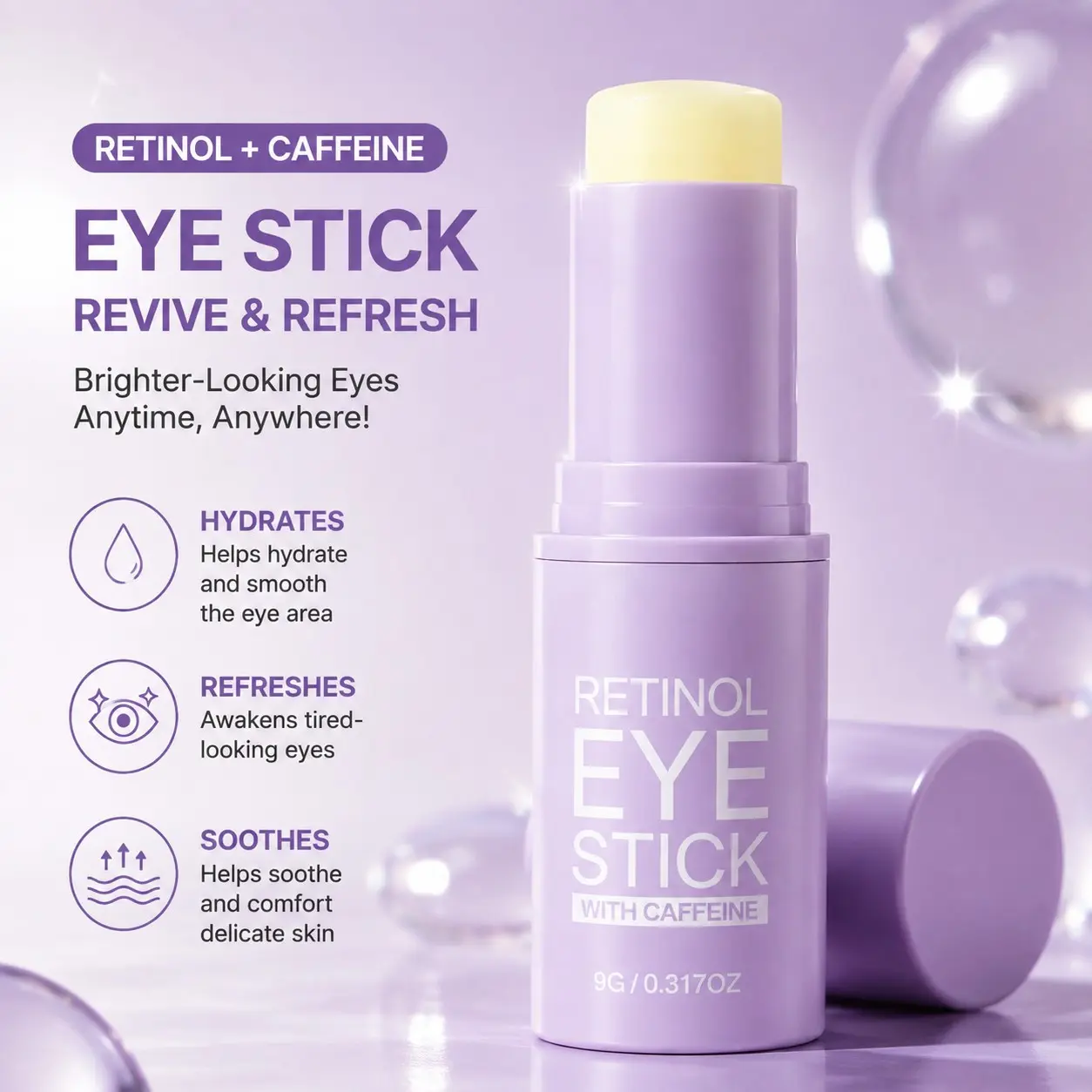 LANEMAY Retinol Eye Stick, Under Eye Balm Stick - Caffeine, Avocado - Multi-Active Ingredient Powerhouse - Dark Circle Eraser - Reduces Dark Circles Eye Bags & Wrinkles - Gentle Daily Skin Care Solution - Moisturizing Eye Balm