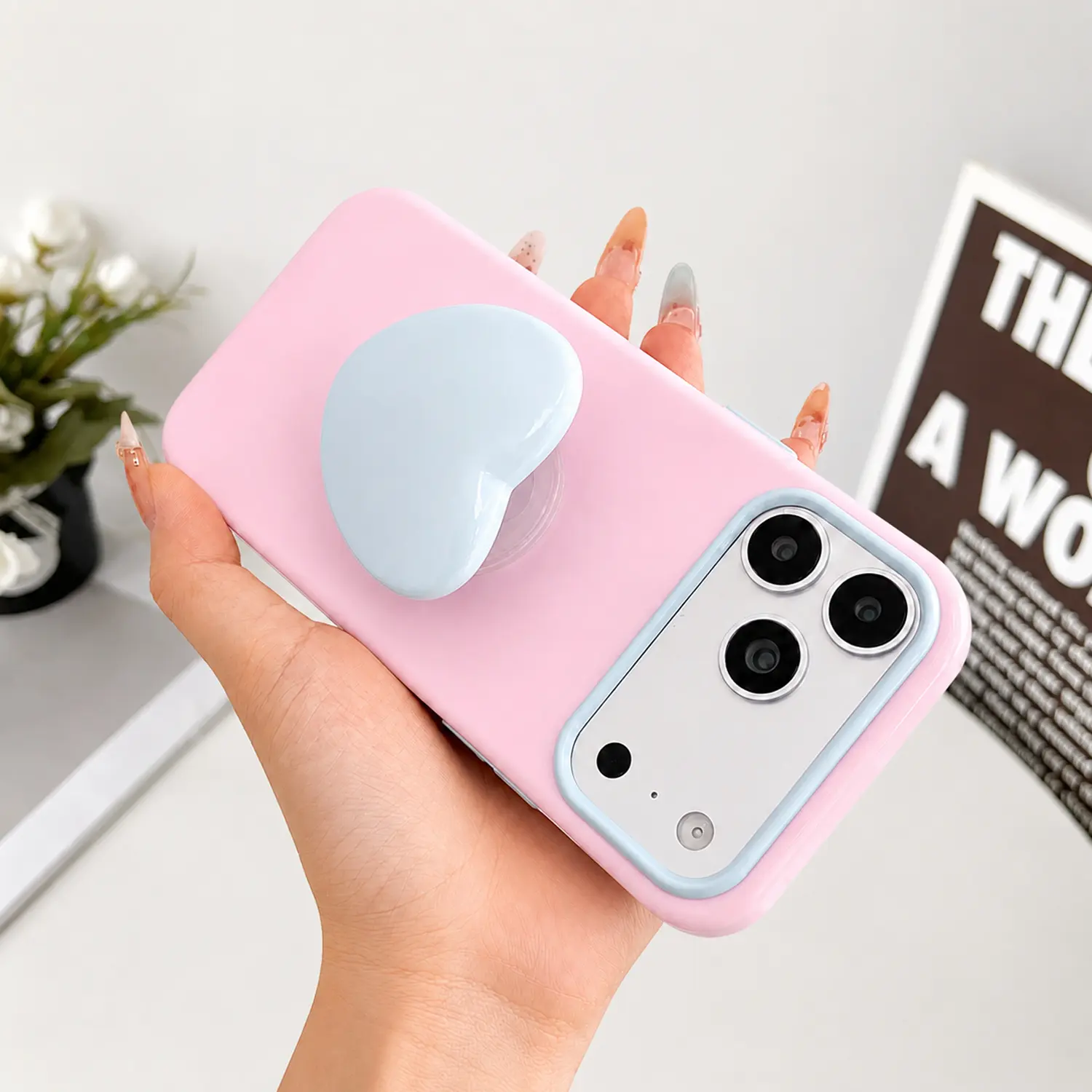 Cute Case for iPhone 17 Pro Max 16 15 14 13 Love-Heart Kickstand Raised Camera Protection Luxury Plating Shockproof TPU Liquid Silicone Case for iPhone with Heart-Shaped Grip Stand Protective Cover for Women Girls