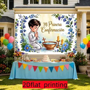 2D Flat 1PC religious ceremony background cloth, suitable for First Holy Communion, Confirmation decorative hanging cloth, church event wall hanging, multiple sizes available, polyester material,