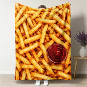 French Fries Throw Blanket, Realistic Golden Food Flannel Blanket, Soft Cozy Warm Throw, Funny Ketchup Design, Gift for Him Her Lover, Trendy Couch Bedroom Decor ﻿ ultra-soft comfortable plush throw